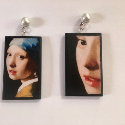 Museum-Inspired Sustainable Earrings Girl with a Pearl Earring Art Earrings | Vermeer inspired. Sustainable wood. Obljewellery