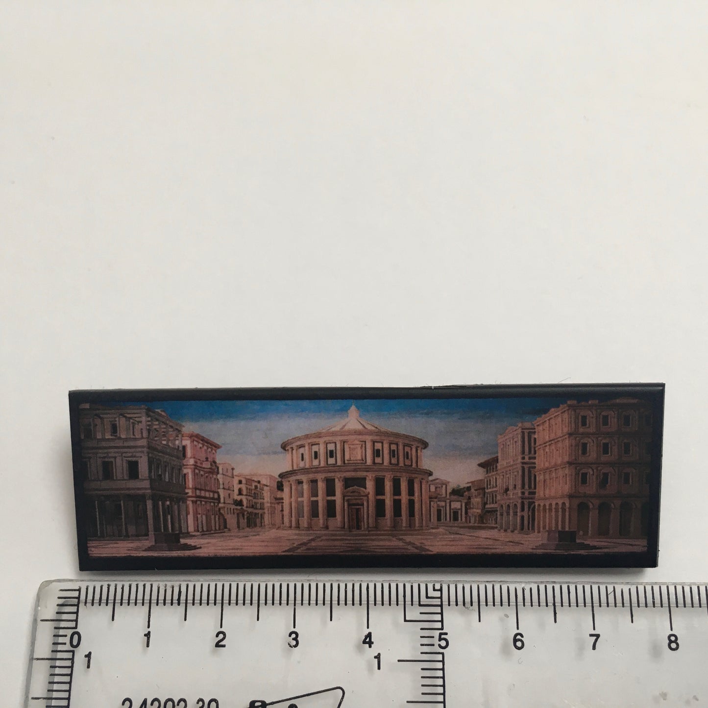 The Ideal City of Urbino art painting inspired Obljewellery to design this statement brooch handmade from sustainable wood. Aesthetic art brooch perfect artsy gift for her and him.
