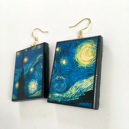 Museum-Inspired Sustainable Earrings Van Gogh Golden Details Art Earrings. Sustainable wood and sterling silver. Obljewellery