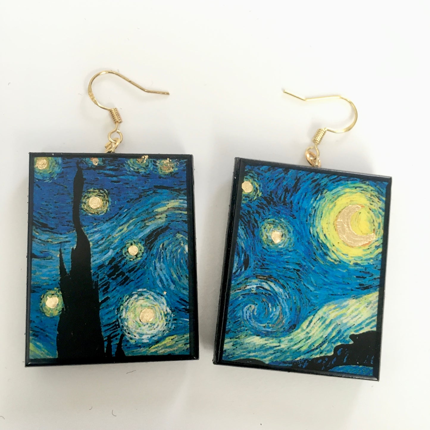 Museum-Inspired Sustainable Earrings Van Gogh Golden Details Art Earrings. Sustainable wood and sterling silver. Obljewellery