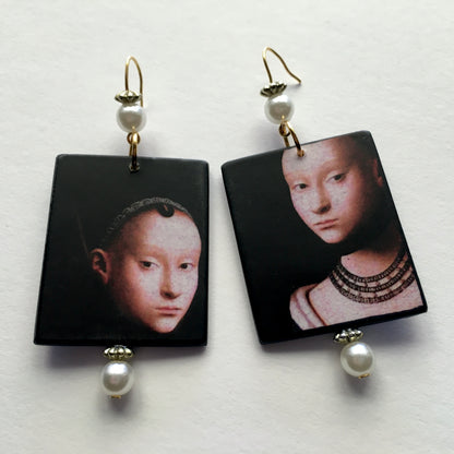 Museum-Inspired Sustainable Earrings Petrus Christus art details earrings Obljewellery