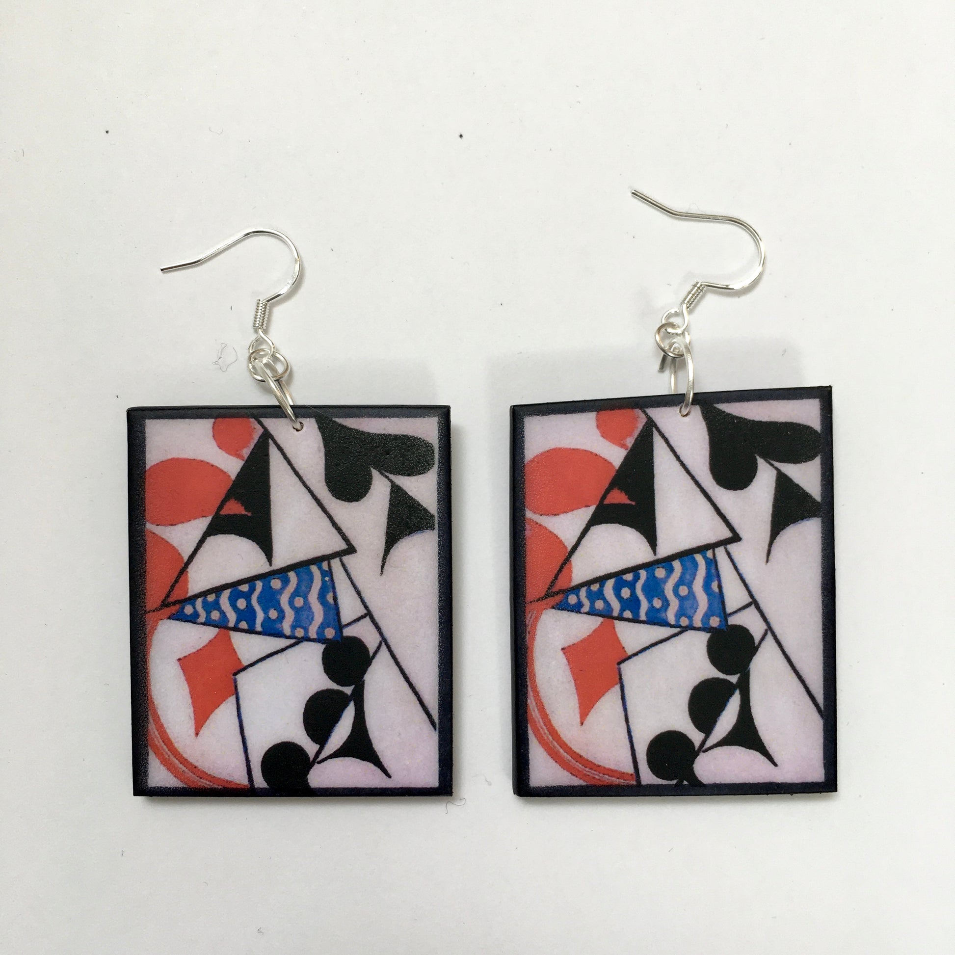 Museum-Inspired Sustainable Earrings Cubism style, playing cards earrings. Obljewellery