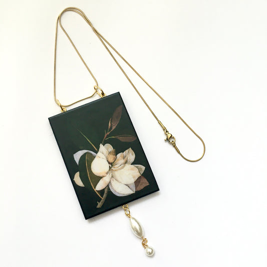 Museum-Inspired Sustainable Necklace Mary Delany, magnolia necklace Obljewellery