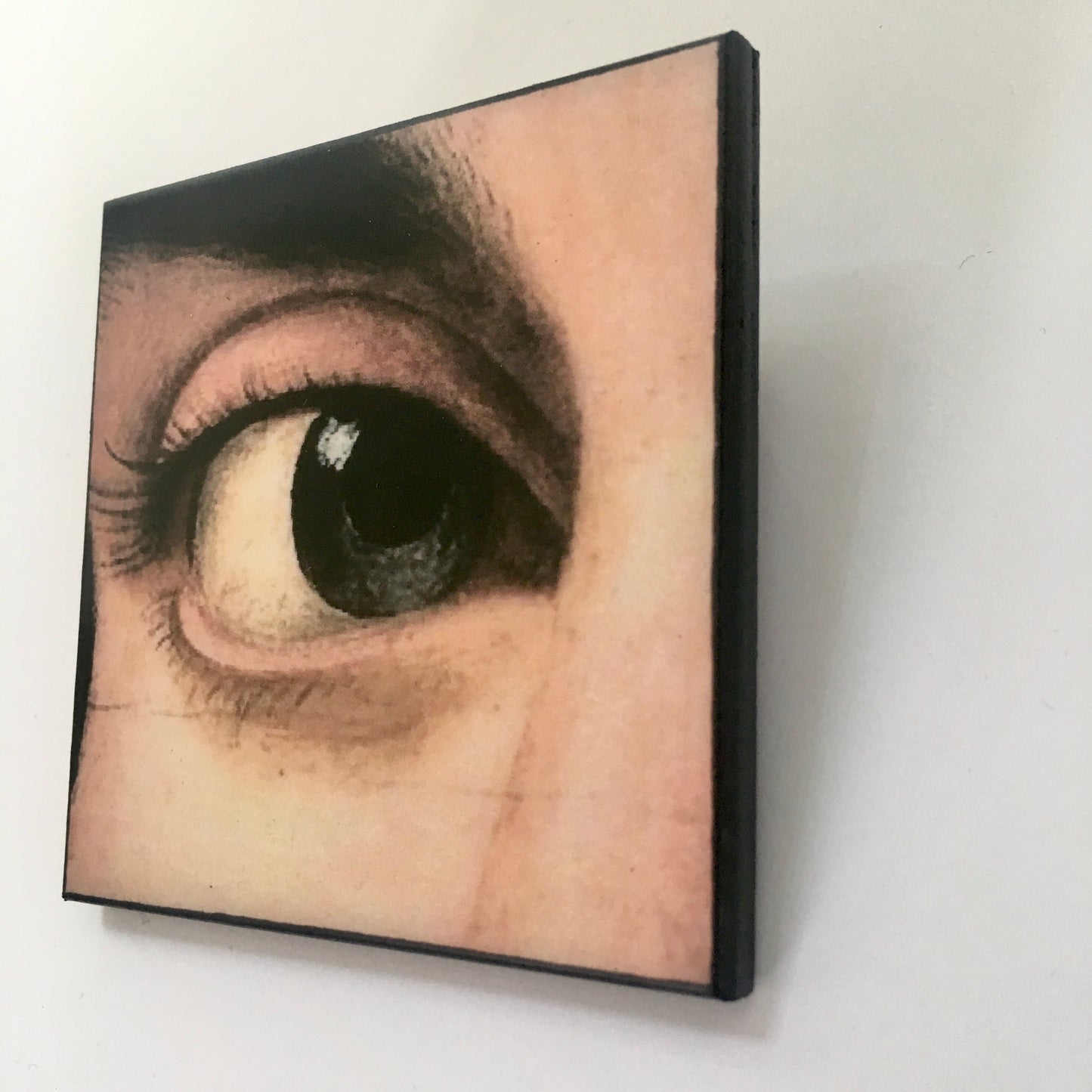 Museum-Inspired Sustainable Brooches Renaissance eye detail, large wood brooch Obljewellery