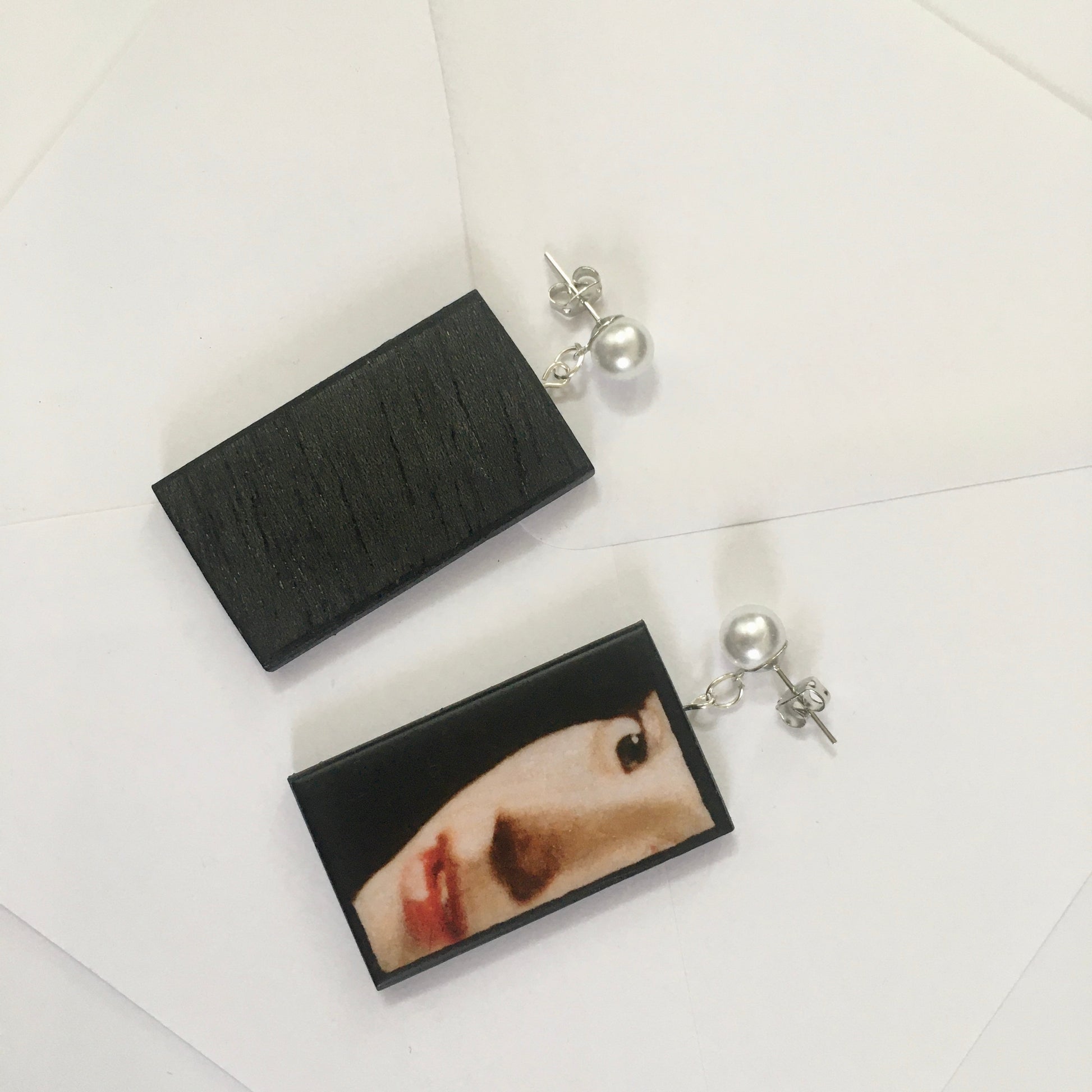 Museum-Inspired Sustainable Earrings Girl with a Pearl Earring Art Earrings | Vermeer inspired. Sustainable wood. Obljewellery
