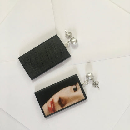 Museum-Inspired Sustainable Earrings Girl with a Pearl Earring Art Earrings | Vermeer inspired. Sustainable wood. Obljewellery