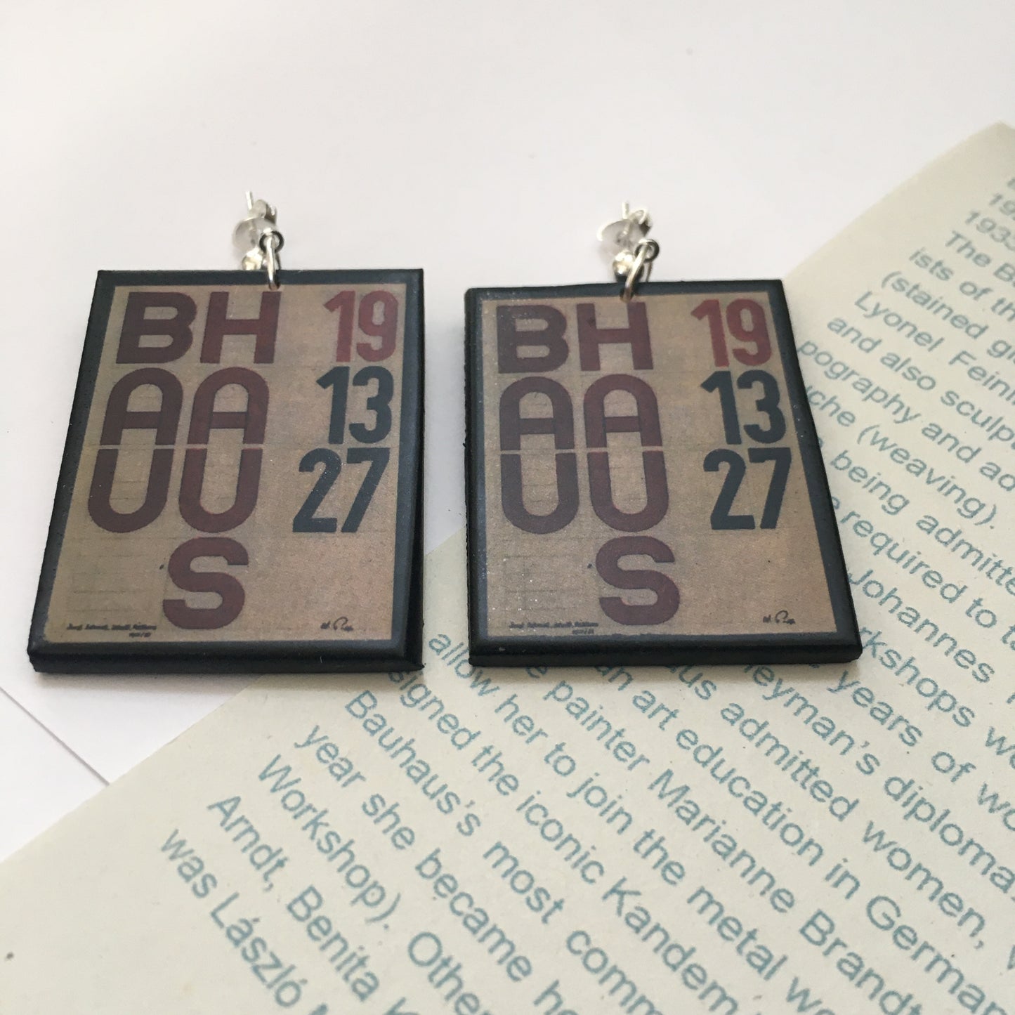 Museum-Inspired Sustainable Earrings Bauhaus typography art earrings Obljewellery