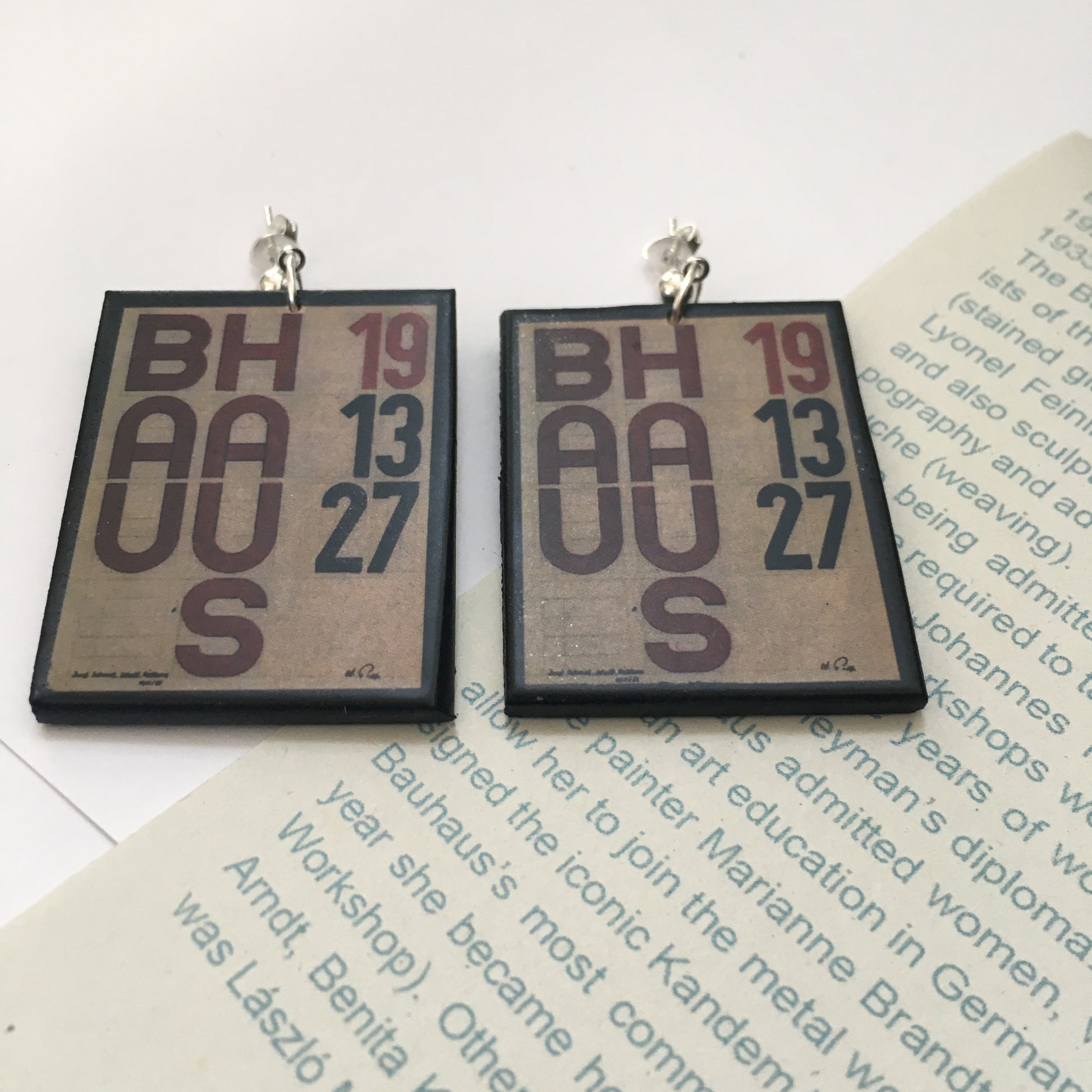 Museum-Inspired Sustainable Earrings Bauhaus typography art earrings Obljewellery