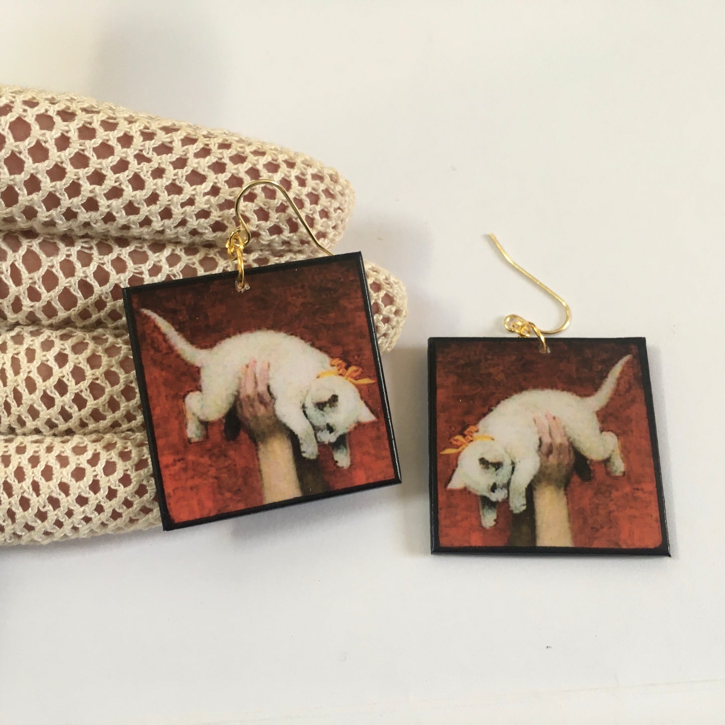 Museum-Inspired Sustainable Earrings Romantic art detail earrings. Cat earrings Obljewellery