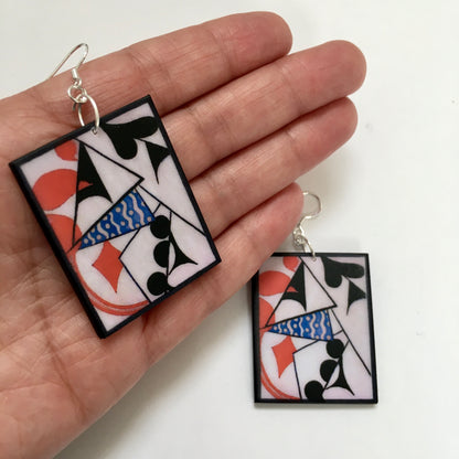 Museum-Inspired Sustainable Earrings Cubism style, playing cards earrings. Obljewellery