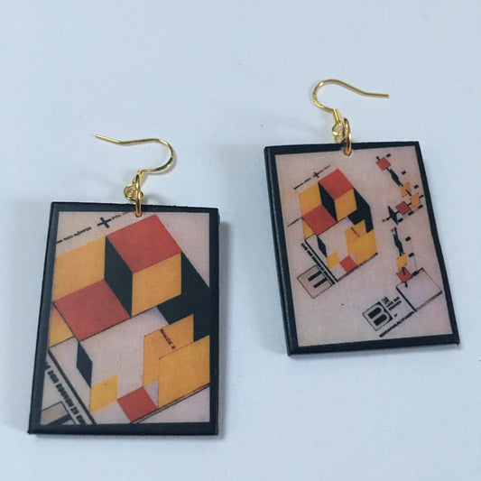 Museum-Inspired Sustainable Earrings Bauhaus geometric earrings Obljewellery