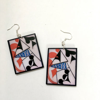Museum-Inspired Sustainable Earrings Cubism style, playing cards earrings. Obljewellery