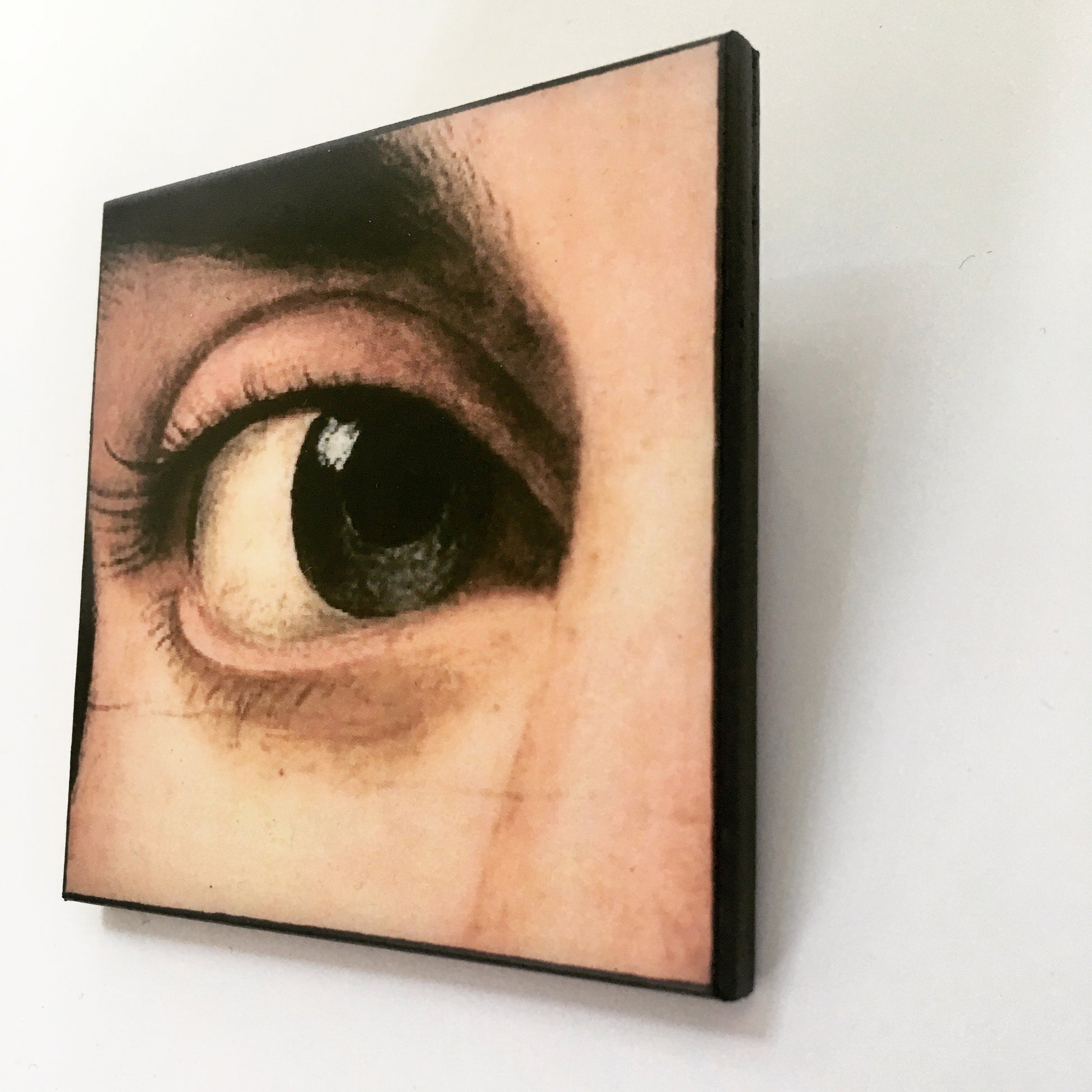Museum-Inspired Sustainable Brooches Renaissance eye detail, large wood brooch Obljewellery