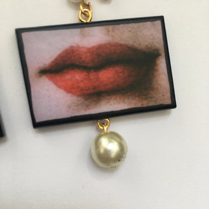 Museum-Inspired Sustainable Earrings Lips earrings with pearls Obljewellery
