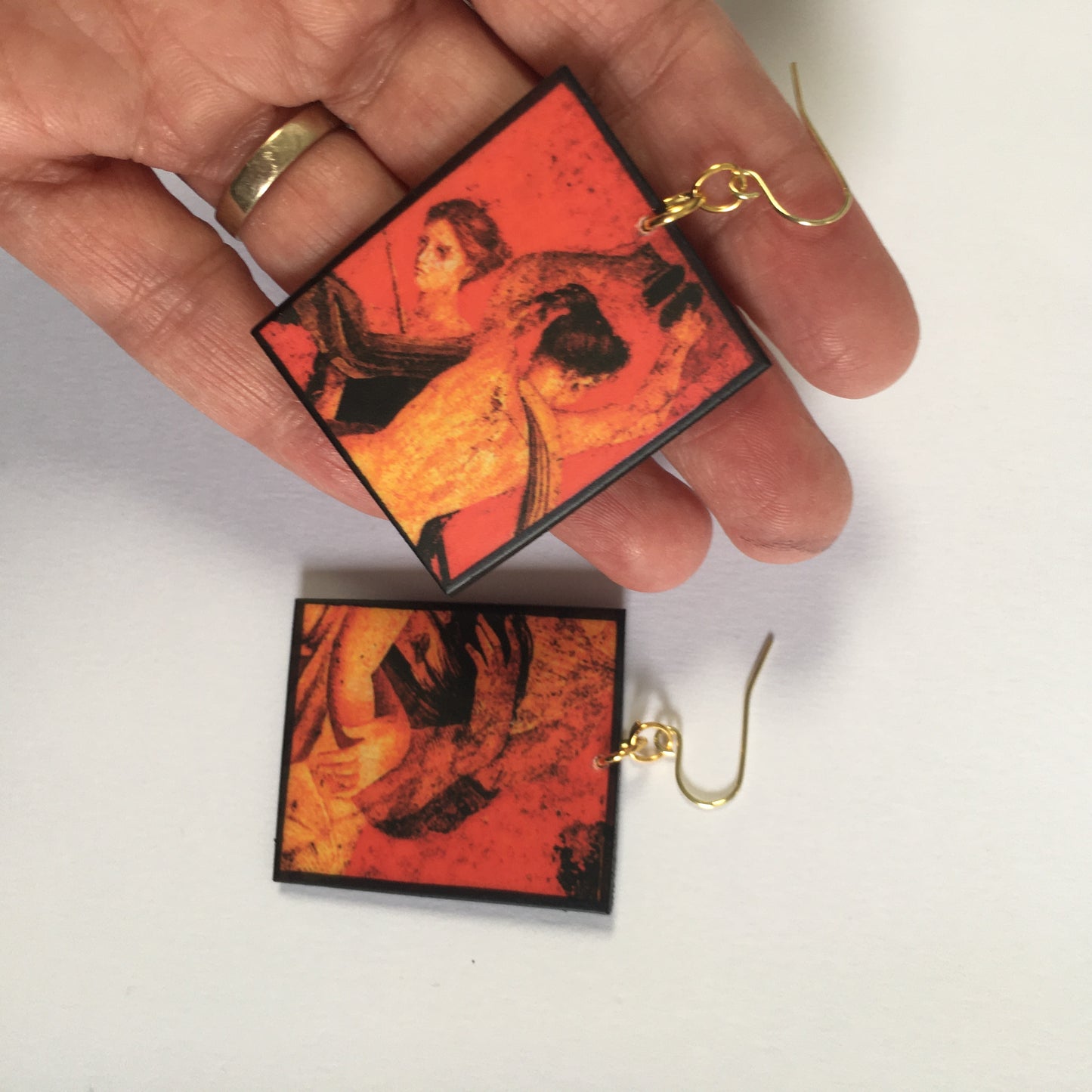 Museum-Inspired Sustainable Earrings Pompeii red fresco earrings Obljewellery