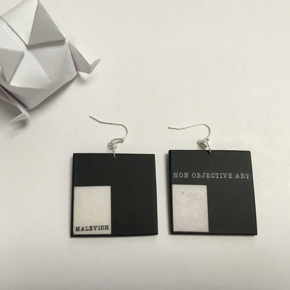 Museum-Inspired Sustainable Earrings Non Objective Art, Kazimir Malevich art earrings Obljewellery