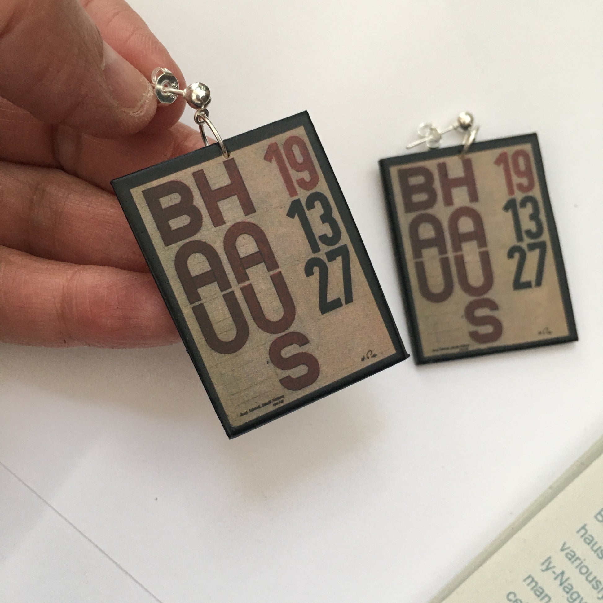 Museum-Inspired Sustainable Earrings Bauhaus typography art earrings Obljewellery