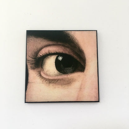 Museum-Inspired Sustainable Brooches Renaissance eye detail, large wood brooch Obljewellery