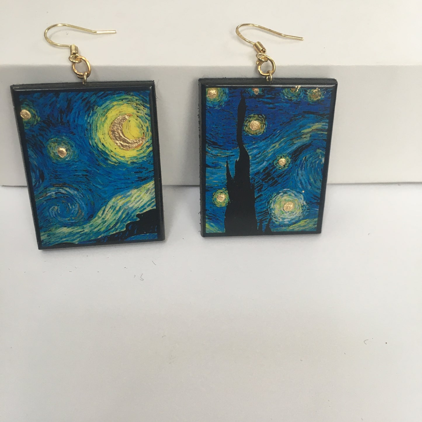 Museum-Inspired Sustainable Earrings Van Gogh Golden Details Art Earrings. Sustainable wood and sterling silver. Obljewellery