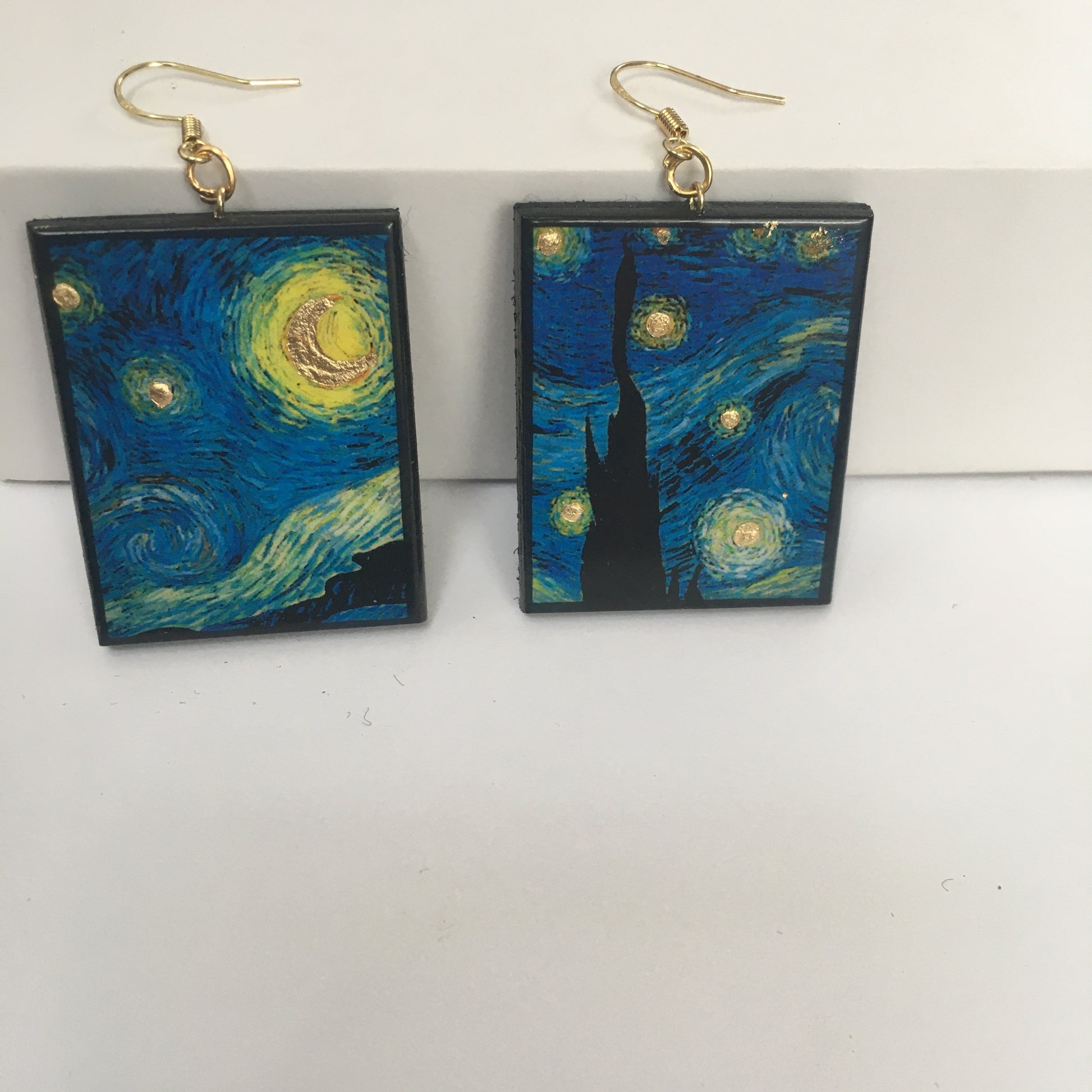 Museum-Inspired Sustainable Earrings Van Gogh Golden Details Art Earrings. Sustainable wood and sterling silver. Obljewellery