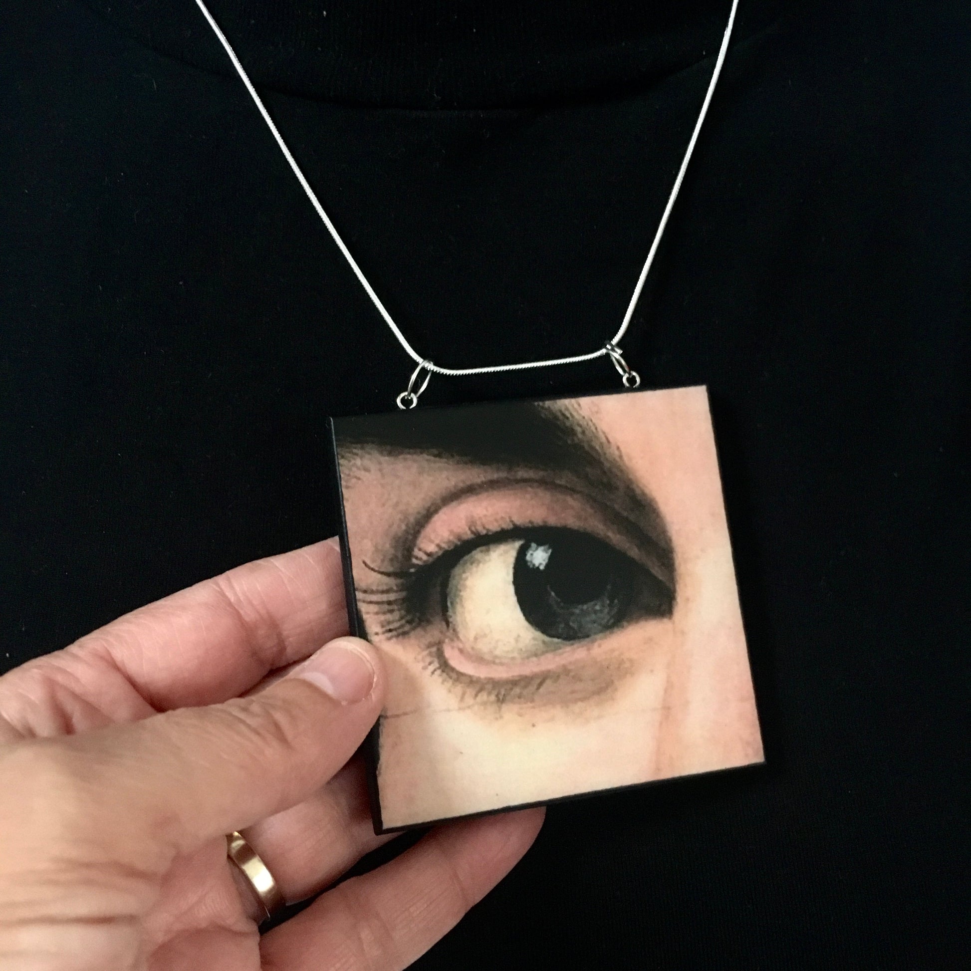 Museum-Inspired Sustainable Necklace Renaissance eye art detail necklace Obljewellery