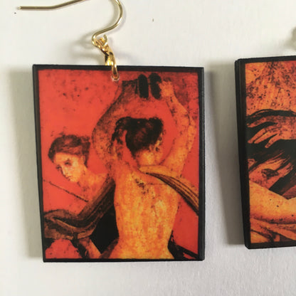 Museum-Inspired Sustainable Earrings Pompeii red fresco earrings Obljewellery