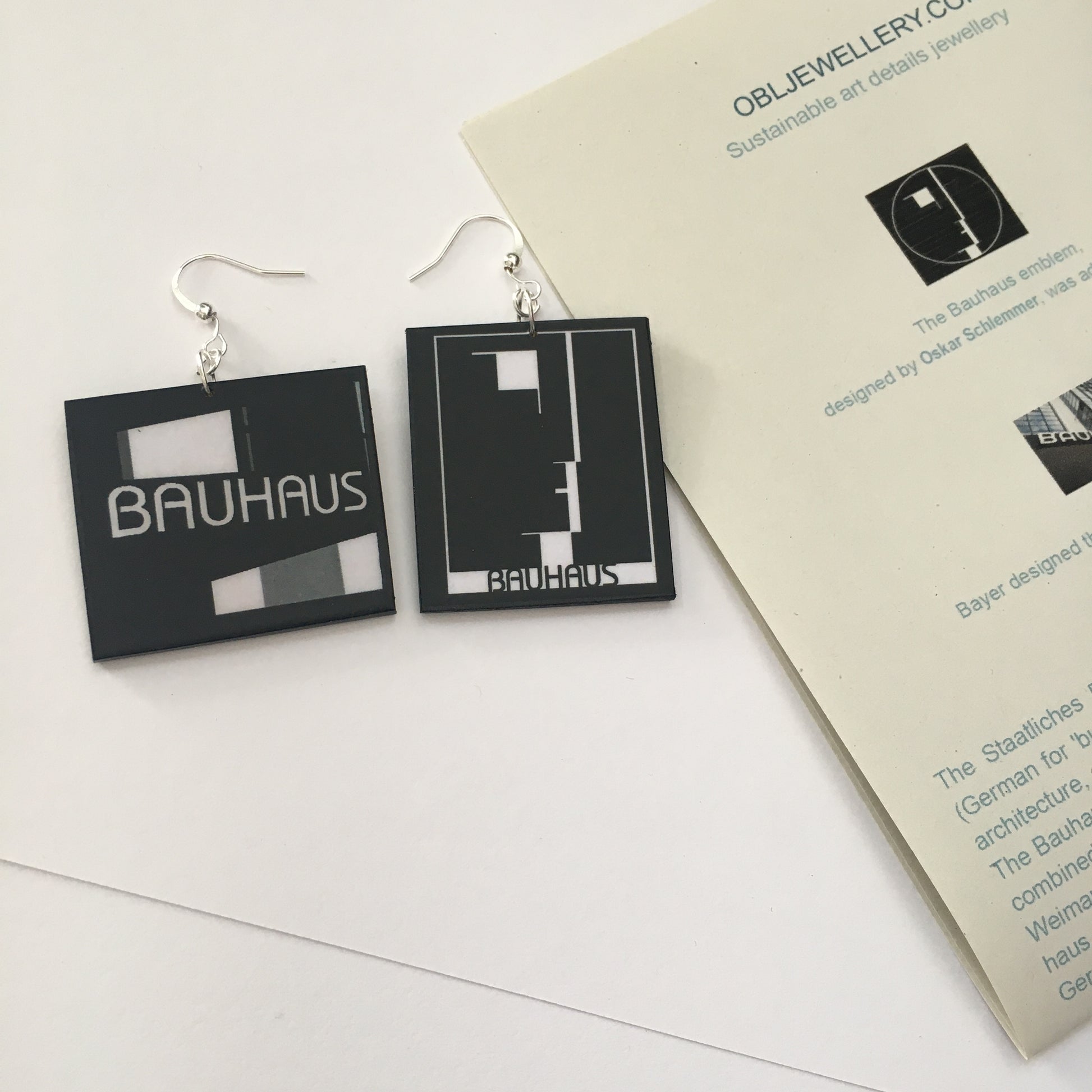 Museum-Inspired Sustainable Earrings Bauhaus art jewellery. Asymmetrical earrings. Obljewellery
