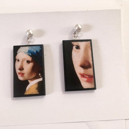 Museum-Inspired Sustainable Earrings Girl with a Pearl Earring Art Earrings | Vermeer inspired. Sustainable wood. Obljewellery