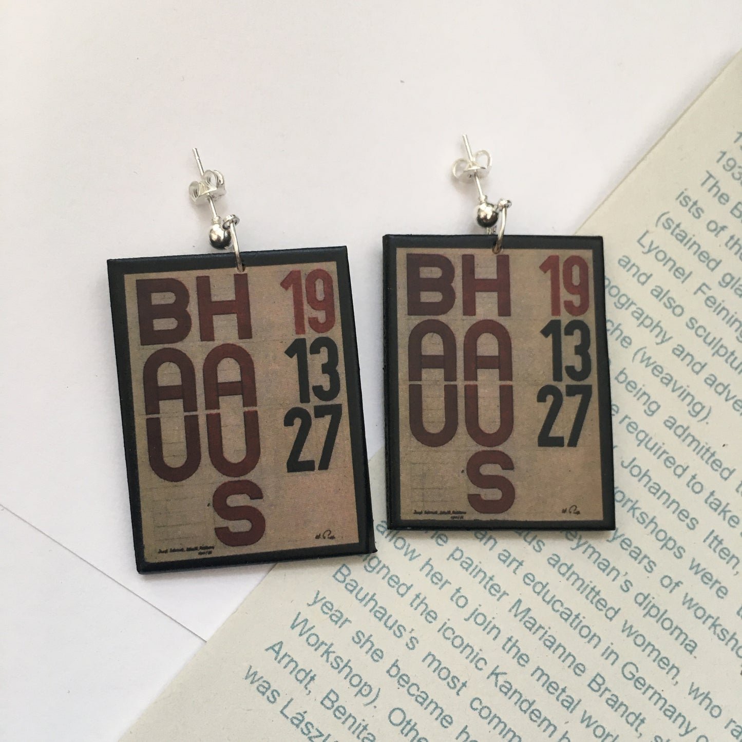 Museum-Inspired Sustainable Earrings Bauhaus typography art earrings Obljewellery