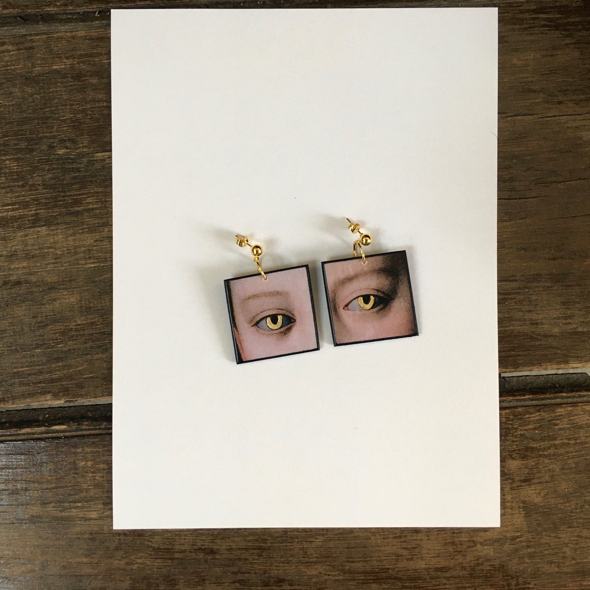 Museum-Inspired Sustainable Earrings Gold eyes earrings Obljewellery