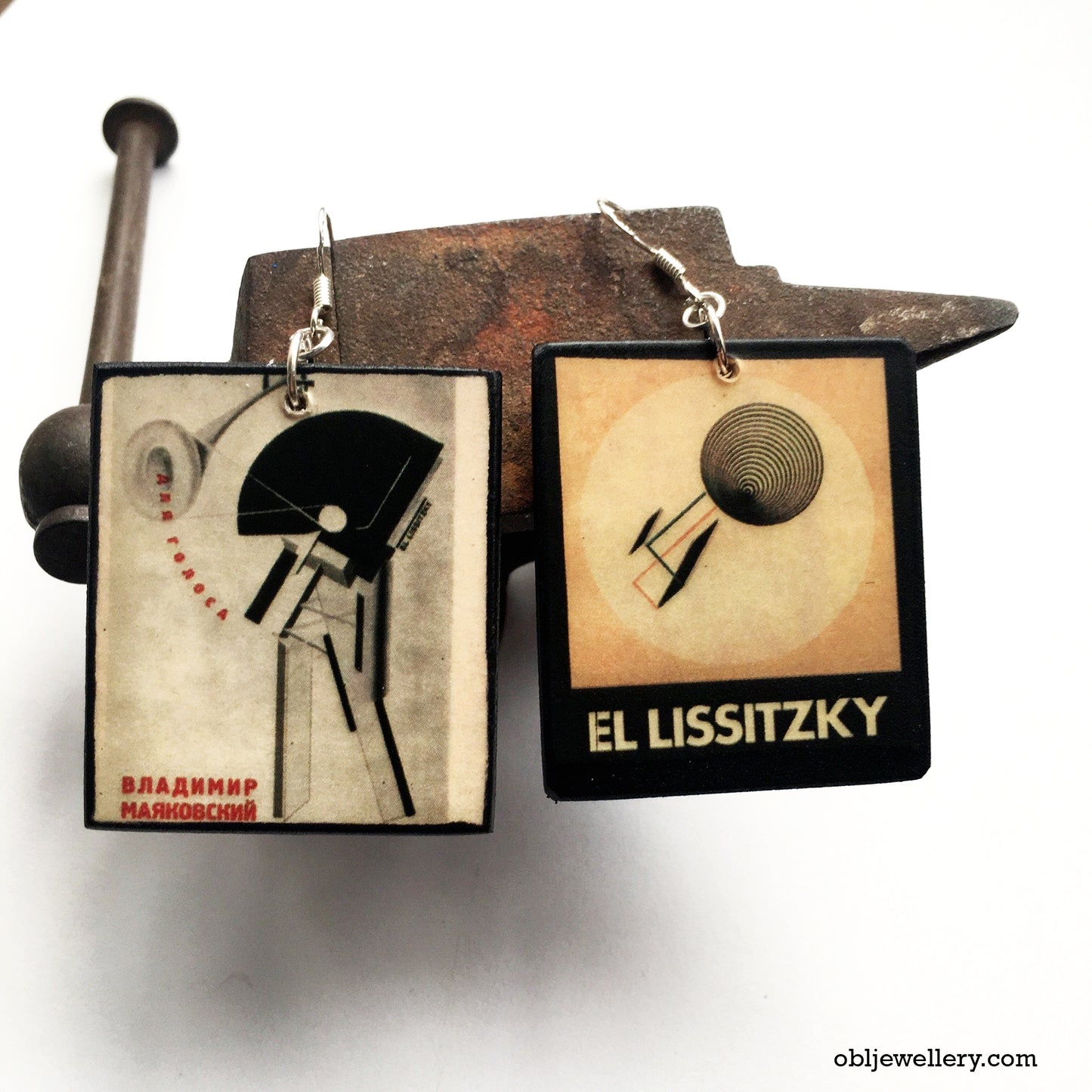El Lissitzky Jewely, nicht übereinstimmende Ohrringe, geometrische Ohrringe, ungewöhnliche Ohrringe, Geschenkidee.